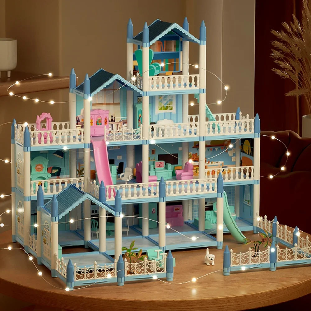 Dukkehus 3d Montering Miniatyrmodell Hus Villa Princess Castle Led Light 14 Rom