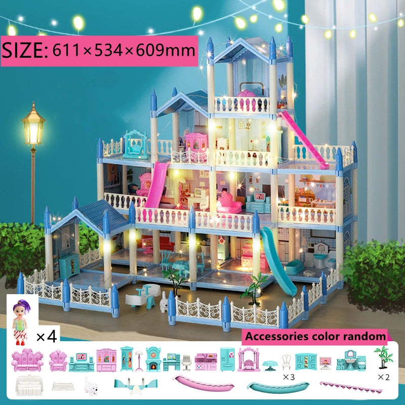 Dukkehus 3d Montering Miniatyrmodell Hus Villa Princess Castle Led Light 14 Rom